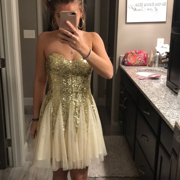B Darlin Gold and cream dress - Picture 1 of 3
